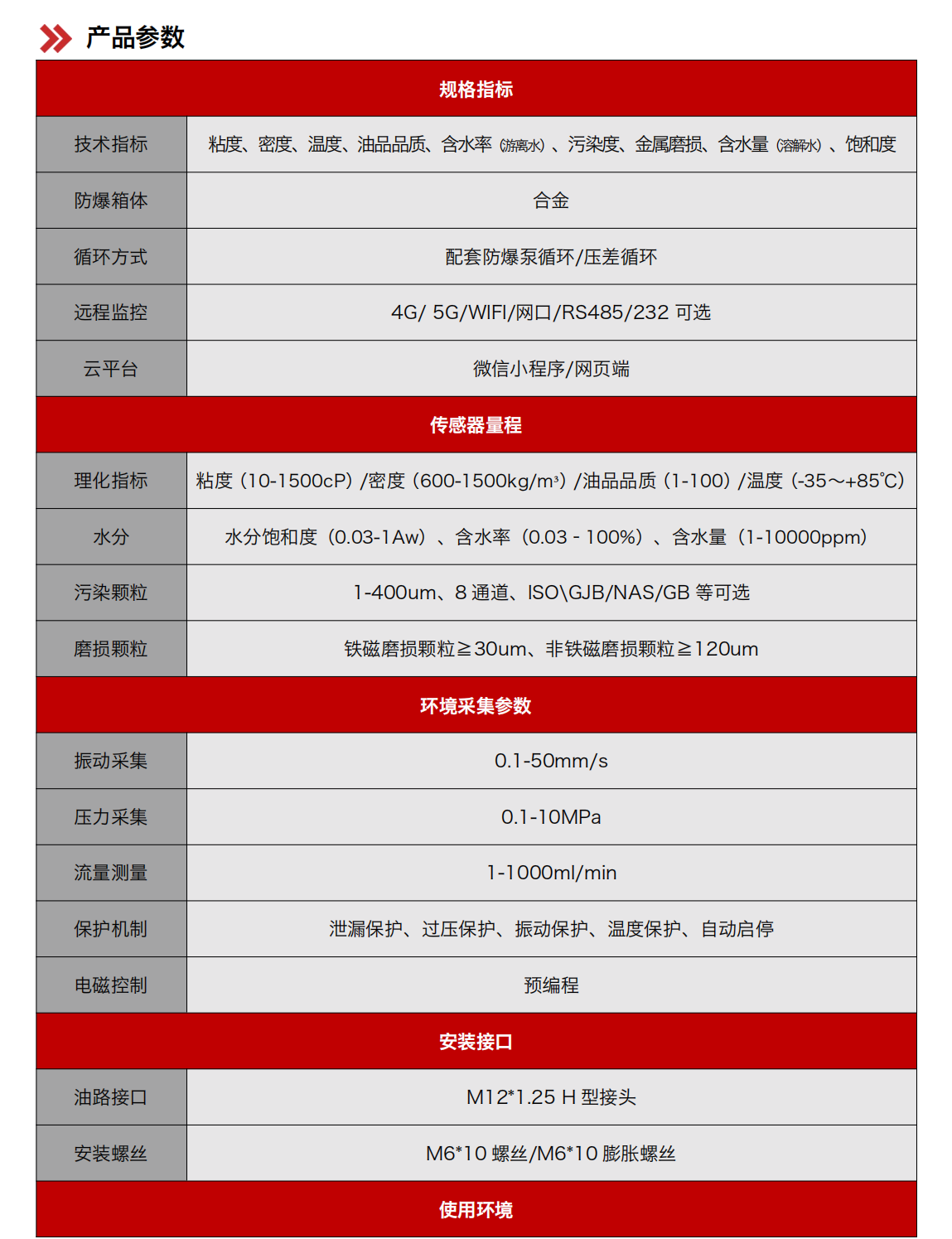 YJY12礦用本安型在線油液監(jiān)測(cè)儀 產(chǎn)品參數(shù)1